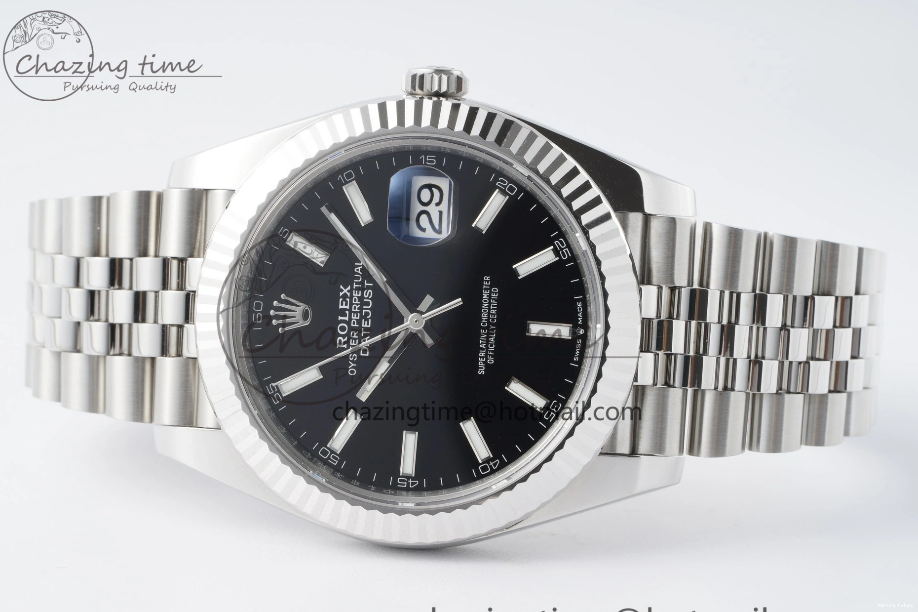 0412 DateJust 41 SS Fluted Bezel KING 1:1 Best Edition 904L Steel Black Stick Dial on Jubilee Bracelet VR EasyCare 2208